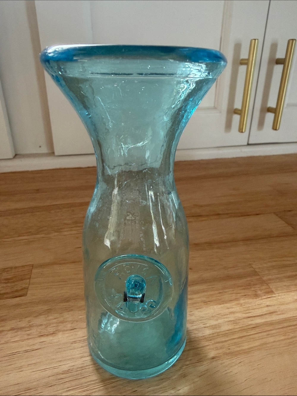 {Turquoise Glass Carafe}Vase Italy Vintage 1 Liter “Roma Litro”
